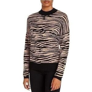 Nwot Wayf Tan/Black Vincent Zebra Print Mockneck Sweater
